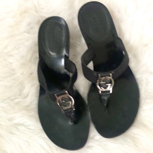 Gucci Womens Black Double G Kitten Slip On Flip Flop Sandals Size 6b W/ Coa - Picture 2 of 10